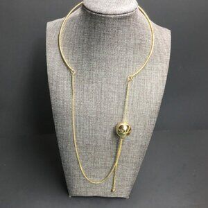 Unusual Ball Chain Necklace Gold Slider Bead Collar Rhinestone Bling Glam Retro